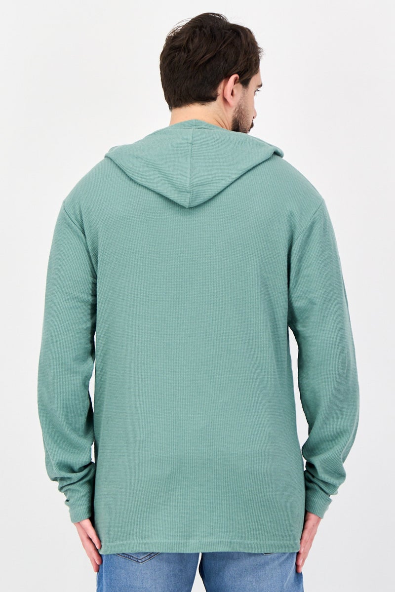 Fleece Factory Men Textured Long Sleeve Hoodie, Sage Green - Image 3